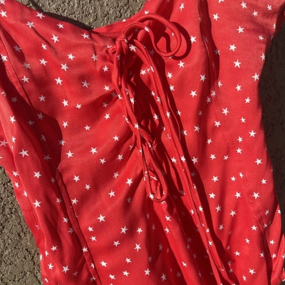 Zara Womens Satin Star Print Red White Stars Lace Up Snap Bottom Bodysuit Size M - Picture 12 of 13